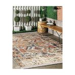 RealHomes Krem Zeminde Osmanlı Motifli Kilim Desenli Etnik Motifler Eskitme Motifli Salon Kaymaz Saçaklı Halı HaliDik-Deluxe-11015, 60 x 120