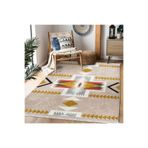 RealHomes Krem Zeminde Tribal Motifli Antik Desenli Etnik Motifler Geometrik Kaymaz Taban Saçaklı Halı HaliDik-Deluxe-12065, 120 x 120