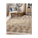 RealHomes Krem Zeminde Tribal Motifli Antik Desenli Etnik Motifler Vintage Oturma Odası Antre Saçaklı Halı HaliDik-Deluxe-11216, 150 x 300