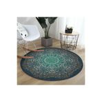 RealHomes Lacivert Desenli Gold Mandala Motifli Salon Oturma Odası Yıkanabilir Kaymaz Tabanlı Yuvarlak Halı HaliYuv-Comfort-5140, 120 x 120