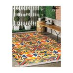 RealHomes Lacivert - Hardal Zeminde Etnik Motifli Tribal Desenli Geometrik Etnik Motifler Kaymaz Saçaklı Halı HaliDik-Deluxe-11960, 80 x 150