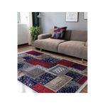 RealHomes Lacivert - Kırmızı Zeminde Patchwork Motifli Kilim Desenli Vintage Koridor Yatak Odası Saçaklı Halı HaliDik-Deluxe-11941, 80 x 150
