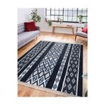 RealHomes Lacivert Zeminde Etnik Motifli Kilim Desenli Vintage Etnik Motifler Ofis Kaymaz Taban Saçaklı Halı HaliDik-Deluxe-12092, 180 x 180