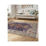 RealHomes Lacivert Zeminde Uşak Motifli Kilim Desenli Avangarde Vintage Yatak Odası Kaymaz Taban Saçaklı Halı HaliDik-Deluxe-11486, 80 x 150