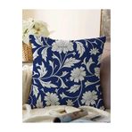 RealHomes Lacivert Zeminli Çiçek Motifli Çift Taraflı Dijital Baskılı Raşel Örme Yastık Kılıfı, Sonil-K-2318-55x55cm