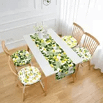 RealHomes Limon Motifli 4 Yuvarlak Pofidik Sandalye Minderi ve 1 Runner Seti