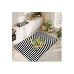 Realhomes Limon Motifli Siyah Beyaz Çizgili Yıkanabilir Kaymaz Taban Mutfak Halısı