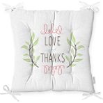 RealHomes Love And Thanks Yaprak Desenli Dijital Baskılı Pofidik Kare Sandalye Minderi