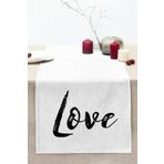 RealHomes Love Yazı Desenli Dijital Baskılı Dekoratif Dikişli Raşel Örme Runner