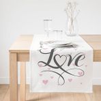 Realhomes Love Yazılı Kalp Puanlı Motifli Dekoratif Süet Runner