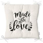 RealHomes Made With Love Yazı Desenli Pofidik Sandalye Minderi