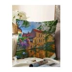 RealHomes Manzara Desenli Çift Taraflı Dijital Baskılı Dekoratif Raşel Örme Yastık Kırlent Kılıfı, Sonil-K222-43x43cm