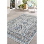RealHomes Mavi - Beyaz Zeminde Kilim Motifli Yöresel Desenli Vintage Eskitme Motifli Salon Kaymaz Saçaklı Halı HaliDik-Deluxe-11531, 80 x 400