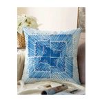 RealHomes Mavi Kareli Resimli Çift Taraflı Dijital Baskılı Modern Raşel Örme Kırlent Kılıfı, Sonil-K2300-43x43cm