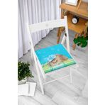 RealHomes Mavi Şapkalı Kedi Desenli Modern Fermuarlı Sandalye Minderi