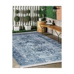 RealHomes Mavi Zemin Etnik Motifli Kilim Desenli Etnik Motifler Avangarde Oturma Odası Kaymaz Saçaklı Halı HaliDik-Deluxe-11271, 160 x 230