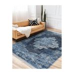 RealHomes Mavi Zemin Göbekli Halı Motifli Kilim Desenli Avangarde Oturma Odası Kaymaz Taban Saçaklı Halı HaliDik-Deluxe-11459, 160 x 230