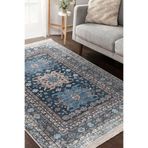 RealHomes Mavi Zeminde Kilim Motifli Hereke Desenli Avangarde Salon & Oturma Odası Yatak Odası Saçaklı Halı HaliDik-Deluxe-11512, 180 x 180