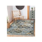 RealHomes Mavi Zeminde Kilim Motifli Uşak Desenli Vintage Avangarde Oturma Odası Kaymaz Taban Saçaklı Halı HaliDik-Deluxe-11309, 80 x 150