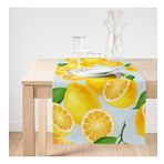 Realhomes Mavi Zeminli Limon Desenli Dekoratif Süet Runner