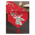 Realhomes Merry Christmas Geyik Desenli Dekoratif Özel Tasarım Püsküllü Şönil Üçgen Runner