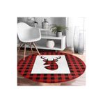 RealHomes Merry Xmas Ekose Tasarımlı Dijital Baskılı Bordo Mutfak Yıkanabilir Kaymaz Tabanlı Yuvarlak Halı HaliYuv-Comfort-10374, 150 x 150