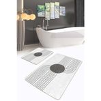Realhomes Modern Geometrik Siyah-Beyaz Desenli 2'Li Kaymaz Taban Yıkanabilir Banyo Paspas Seti