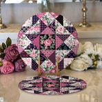 RealHomes Mürdüm Renk Patchwork Desenli Modern 2 1 Yuvarlak Servis Altlığı Supla