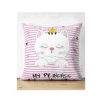 RealHomes My Princess Pembe Çizgiler Üzerinde Taçlı Kedicik Çift Taraflı Süet Yastık Kılıfı