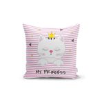RealHomes My Princess Pembe Çizgiler Üzerinde Taçlı Kedicik Yastık Kılıfı