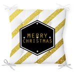 RealHomes P3065 Altın Şeritli Merry Christmas Desenli Dekoratif Pofidik Sandalye Minderi