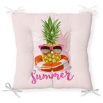 RealHomes P3263 Pembe Zeminli Summer Ananas Desenli Pofidik Sandalye Minderi