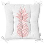 RealHomes P3404 Beyaz Zeminde Pembe Ananas Tasarımlı Dijital Baskılı Pofidik Sandalye Minderi