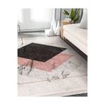 RealHomes Pembe - Ekru Zeminde Geometrik Motifli Mermer Desenli Geometrik Mutfak Kaymaz Taban Saçaklı Halı HaliDik-Deluxe-12039, 100 x 150