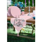 RealHomes Pembe Zemin Antika Telefon Tasarımlı Modern Üçgen Püsküllü Runner 1 Adet & 6 Adet Pembe Renkli Supla