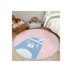 RealHomes Pembe Zemin Baby Shower Yazılı Ayıcık Desen Çocuk Odası Kaymaz Taban Püsküllü Yuvarlak Çocuk Halısı HaliYuv-Deluxe-4630, 90 x 90