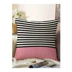RealHomes Pembe Zemin Siyah Çizgili Dijital Baskılı Modern Raşel Örme Yastık Kılıfı, Sonil-KRyl379-55x55cm