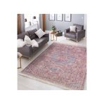 RealHomes Pembe Zeminde Antik Motifli El Dokuma Desenli Avangarde Sade & Şık Mutfak Kaymaz Taban Saçaklı Halı HaliDik-Deluxe-11994, 100 x 150