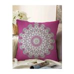 RealHomes Pembe Zeminde Beyaz Mandala Desenli Çift Taraflı Özel Tasarım Raşel Örme Yastık Kılıfı, Sonil-K5143-43x43cm