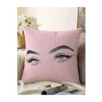 RealHomes Pembe Zeminde Kirpik Motifli Çift Taraflı Özel Tasarım Raşel Örme Yastık Kılıfı, Sonil-K-5096pembe-ayna-55x55cm