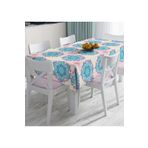 RealHomes Pembe Zeminde Mavi Mandala Çizimli Modern Dijital Baskılı Masa Örtüsü, Rh-Masa-5121-120x140