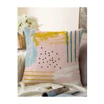 RealHomes Pembe Zeminde Soyut Sulu Boya Çizimli Çift Taraflı Dekoratif Raşel Örme Kırlent Kılıfı, Sonil-K-5303-55x55cm