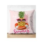 RealHomes Pembe Zeminli Summer Ananas Desenli Çift Taraflı Süet Yastık Kırlent Kılıfı