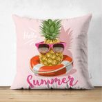 RealHomes Pembe Zeminli Summer Ananas Desenli Çift Taraflı Süet Yastık Kırlent Kılıfı