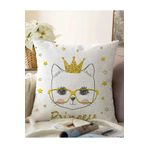 RealHomes Princess Kedi Motifli Modern Dijital Baskılı Çift Taraflı Raşel Örme Yastık Kılıfı, Sonil-K2471-43x43cm