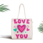 RealHomes Puanlı Love You Baskıılı Dijital Baskılı Fermuarlı Kumaş Çanta
