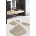 RealHomes Real Homes 2'li Bej - Krem Zeminde Boyama Motifli Tablo Desenli Bohem Modern 2'li Banyo & Mutfak Paspas Takımı