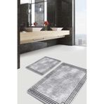 RealHomes Real Homes 2'li Gri Zeminde Çerçeveli Motifli Antik Desenli Geometrik Klasik 2'li Banyo & Mutfak Paspas Takımı