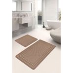 RealHomes Real Homes 2'li Kahverengi Zeminde Hasır Motifli Jüt Desenli Vintage Klasik 2'li Banyo & Mutfak Paspas Takımı