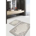 RealHomes Real Homes 2'li Krem Zeminde Kilim Motifli Çerçeve Desenli Geometrik Klasik 2'li Banyo & Mutfak Paspas Takımı